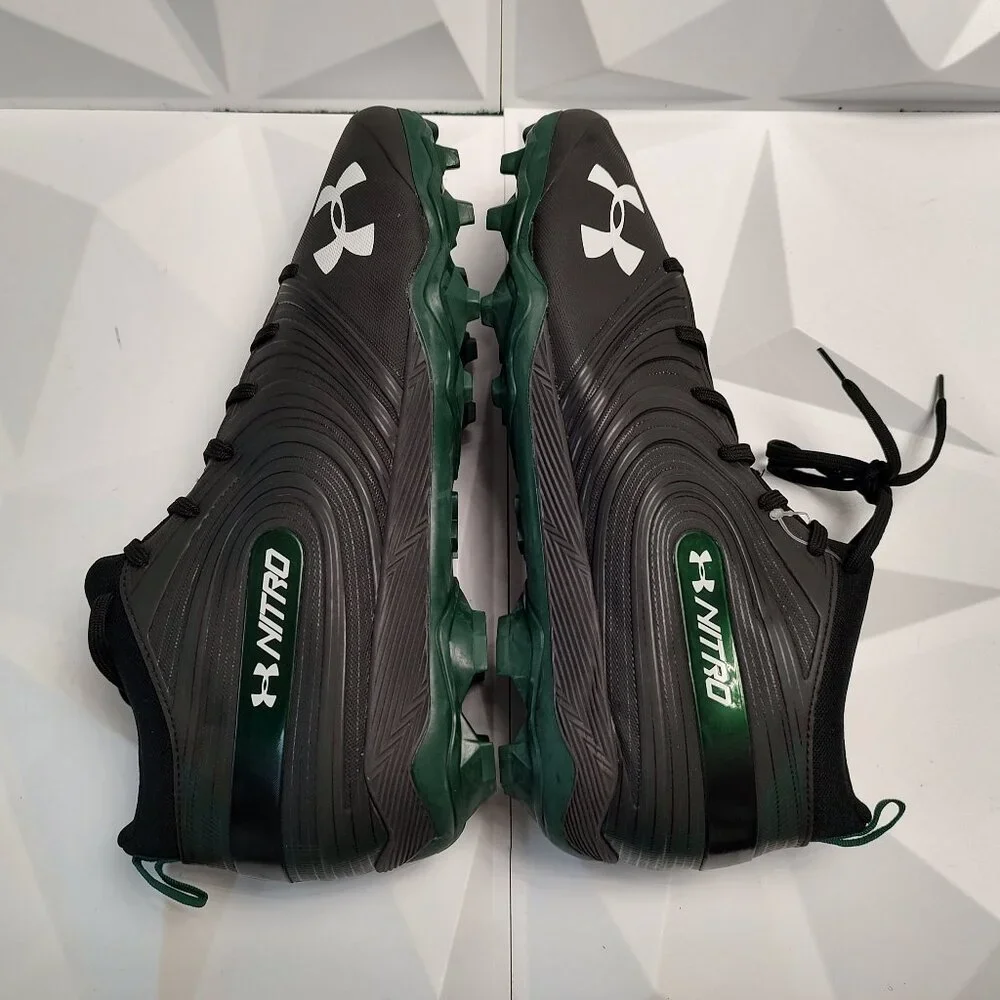 Under Armour Mens Football Cleat 16 Black Green Shoe Lacrosse Nitro Mid MC - Picture 9 of 10